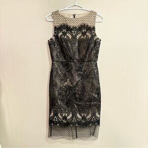 Julia Jordan Black & Nude Cocktail Dress with Intricate Sequin & Gorgeous Lace